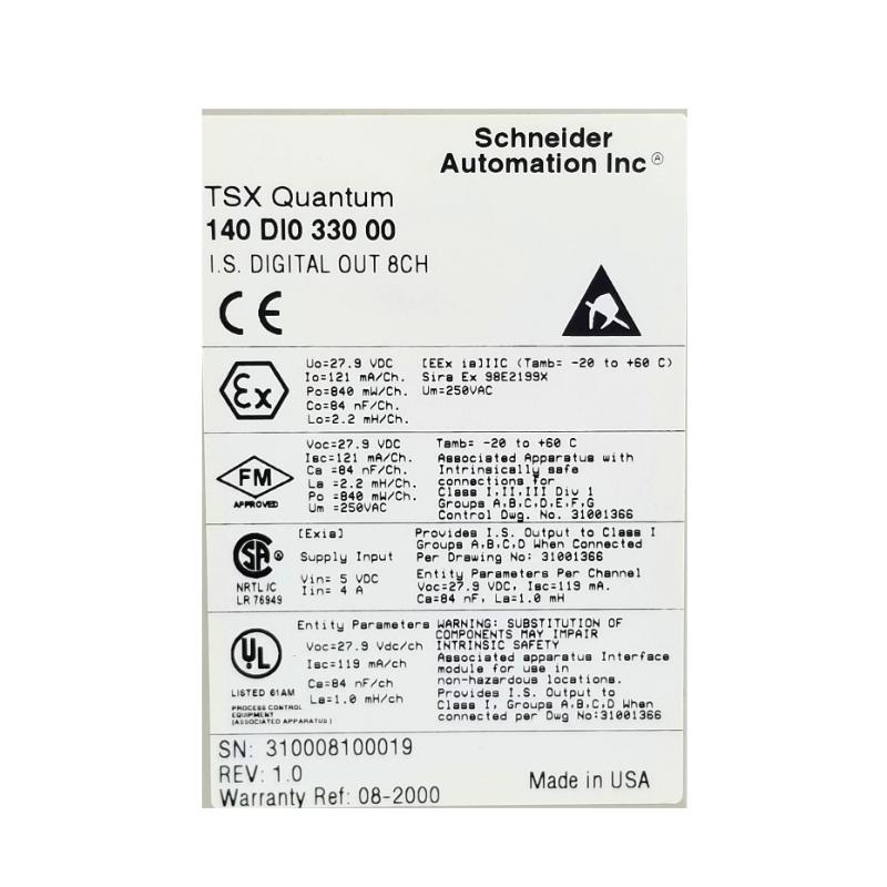 Schneider Electric 140DIO33000C Intrinsically Safe Discrete Output Module Open Collector