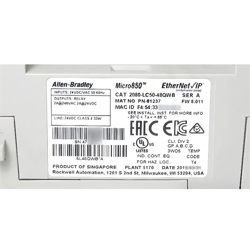 Allen Bradley 2080-LC50-48QWB Micro830 Micro850 and Micro870 Programmable Controllers
