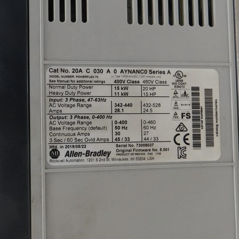 Allen Bradley 20AC030A0AYNANC0 PowerFlex 70 AC Drive