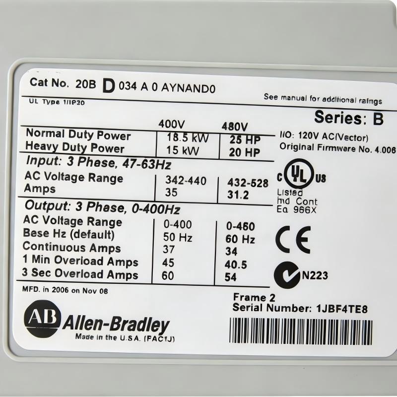 Allen Bradley 20BD034A0AYNAND0 PowerFlex 700 AC Drive