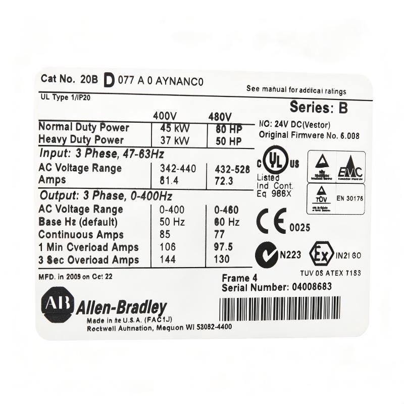 Allen Bradley 20BD077A0AYNANC0 PowerFlex 700 AC Drive
