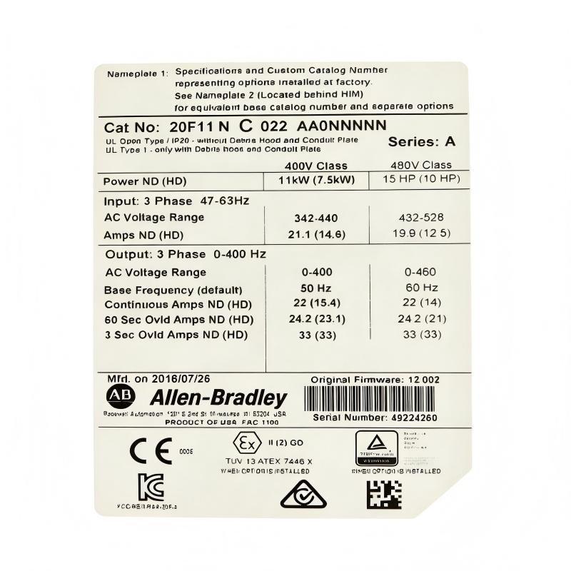 Allen Bradley 20F11NC022AA0NNNNN PowerFlex 753 AC Drive