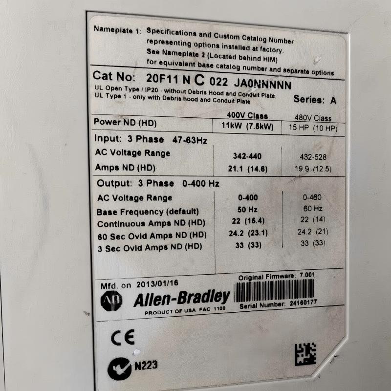Allen Bradley 20F11NC022JA0NNNNN PowerFlex 753 AC Drive