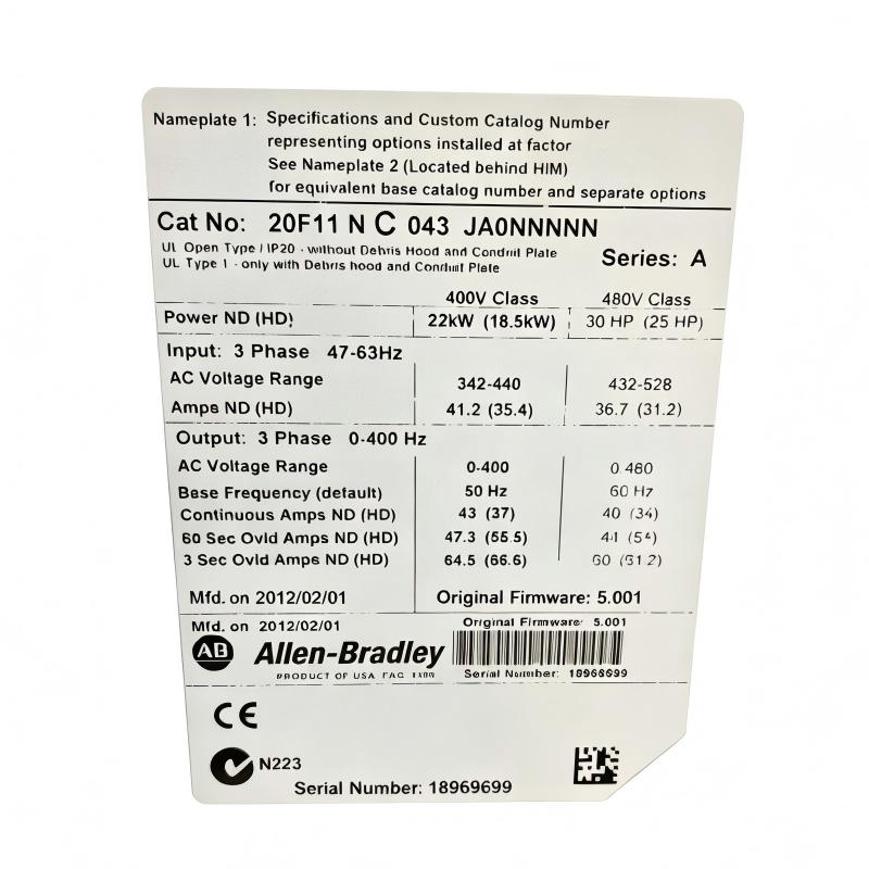 Allen Bradley 20F11NC043JA0NNNNN PowerFlex 753 AC Drive