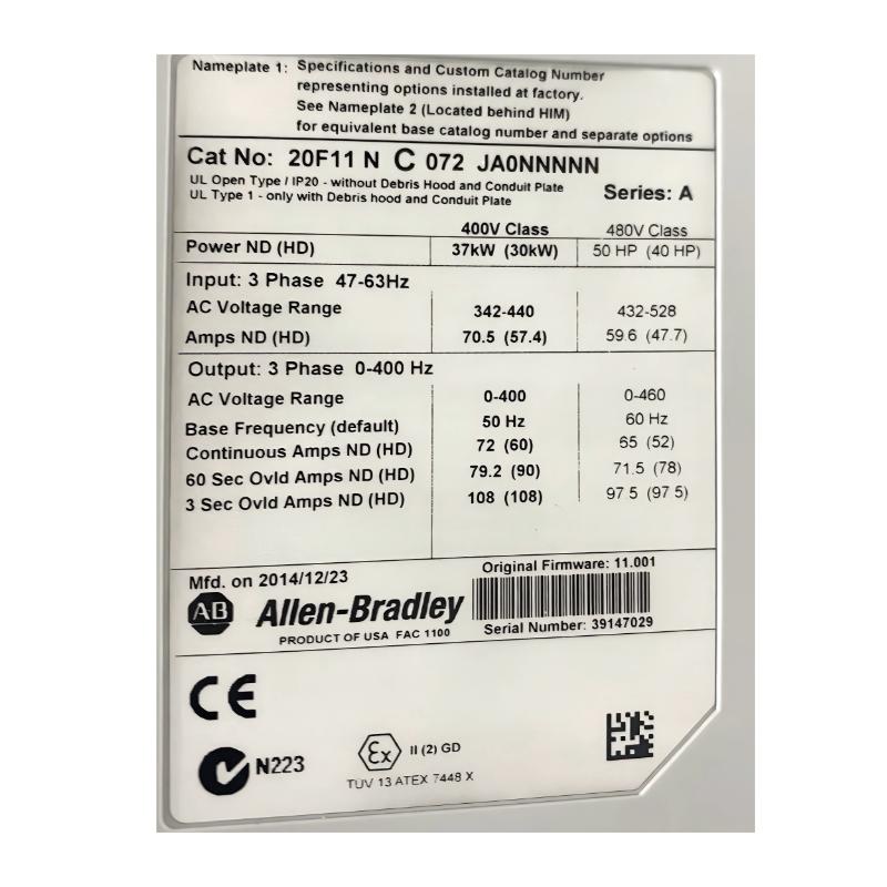 Allen Bradley 20F11NC072JA0NNNNN PowerFlex 753 AC Drive