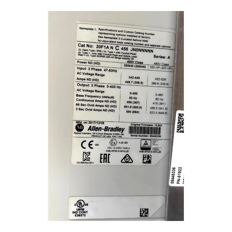Allen Bradley 20F1ANC456JN0NNNNN PowerFlex 753 AC Drive