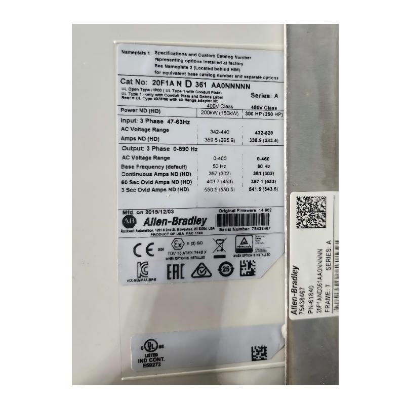 Allen Bradley 20F1AND361AA0NNNNN PowerFlex 753 AC Drive