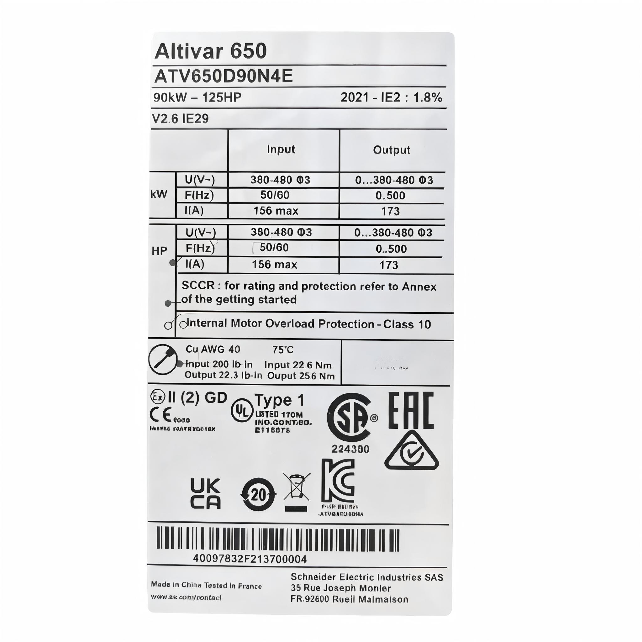 Schneider ATV650D90N4E Variable Speed ​​Drive