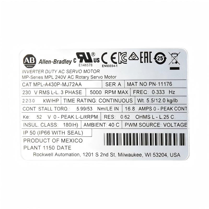 Allen Bradley MPL-A430P-MJ72AA Servo Motor