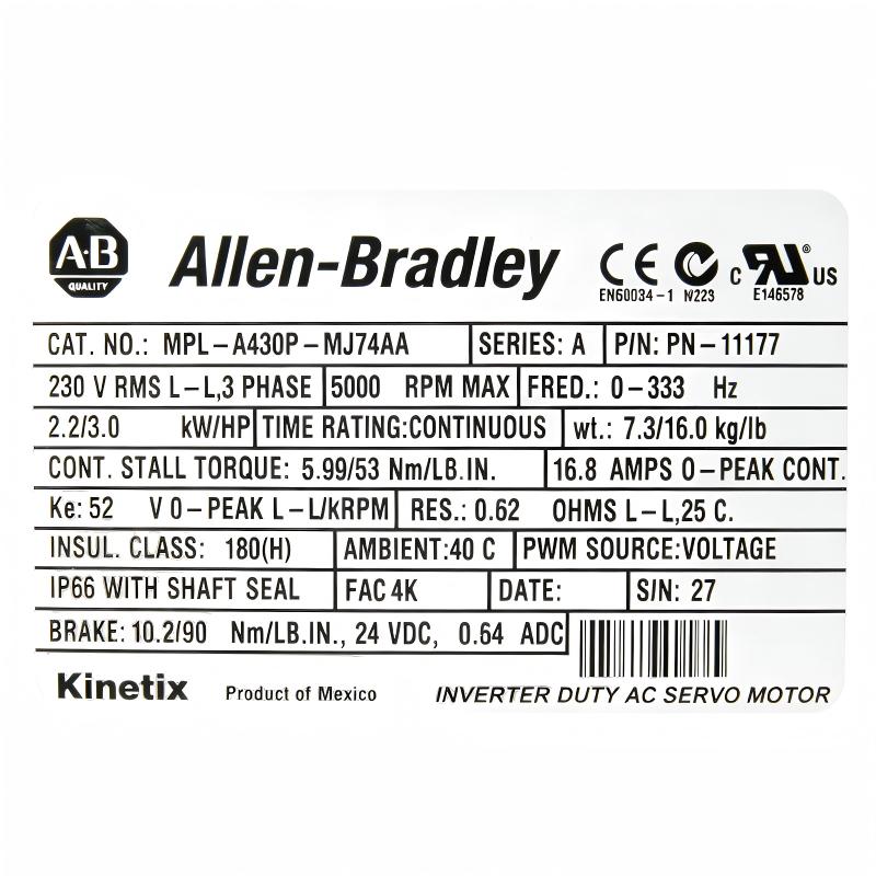 Allen Bradley MPL-A430P-MJ74AA Servo Motor