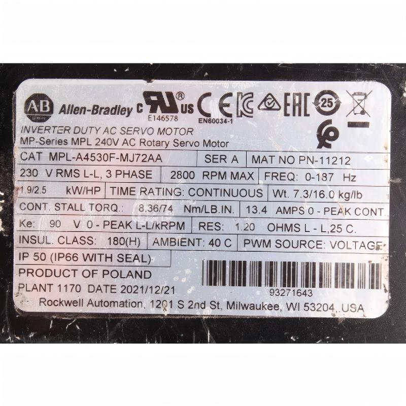 Allen Bradley MPL-A4530F-MJ72AA Servo Motor