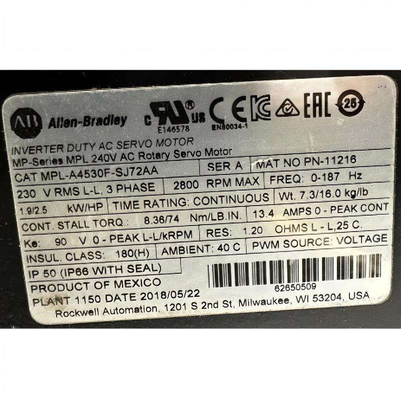 Allen Bradley MPL-A4530F-SJ72AA Servo Motor