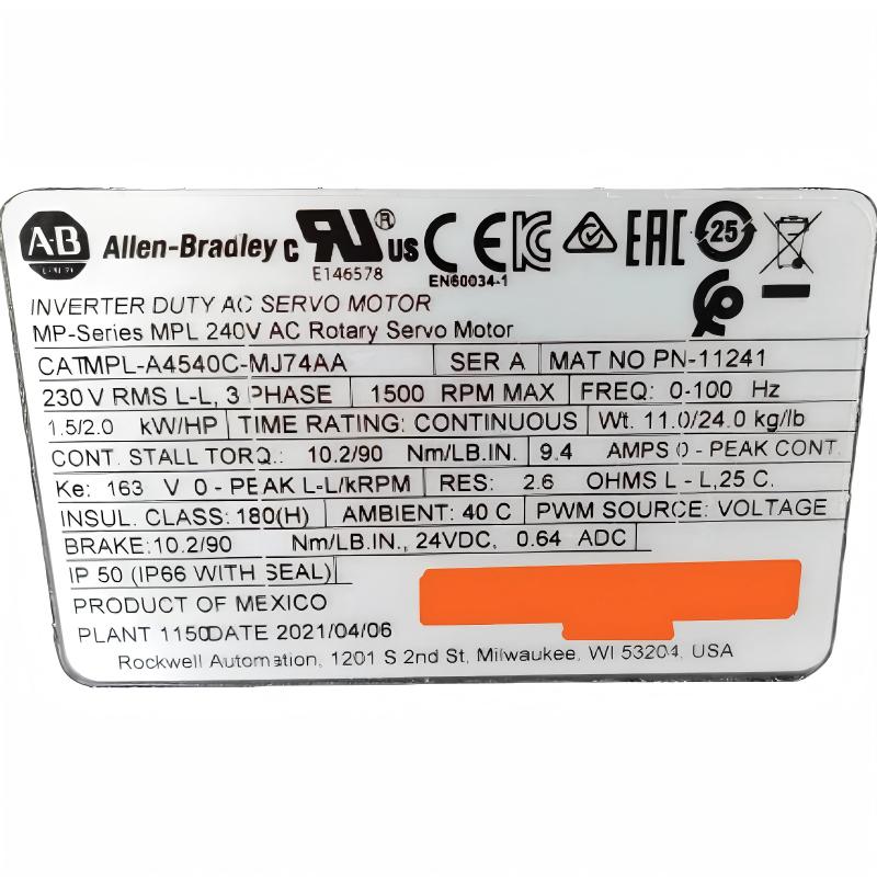 Allen Bradley MPL-A4540C-MJ74AA Servo Motor