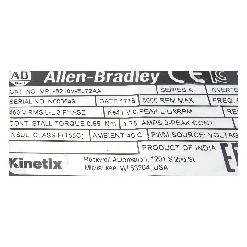 Allen Bradley MPL-B210V-EJ72AA MP-Series Rotary Servo Motor