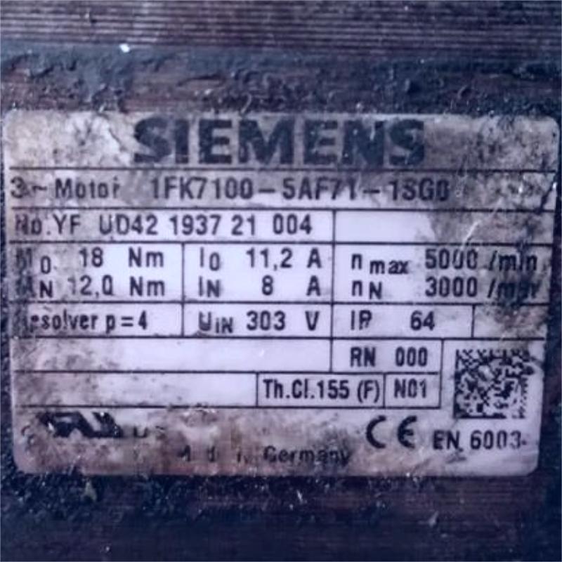 Siemens 1FK7100-5AF71-1SG0 SIMOTICS S Synchronous Motor