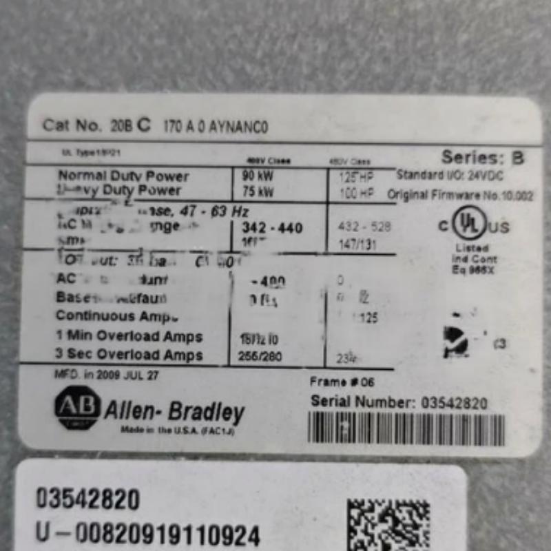 Allen Bradley 20BC170A0AYNANC0 PowerFlex 700 AC Drive