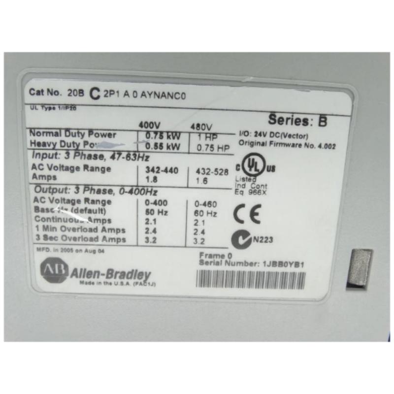 Allen Bradley 20BC2P1A0AYNANC0 PowerFlex 700 AC Drive