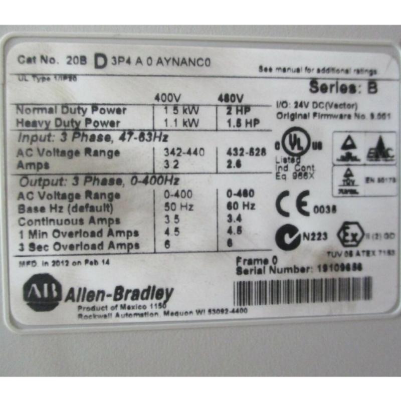 Allen Bradley 20BD3P4A0AYNANC0 PowerFlex 700 AC Drive