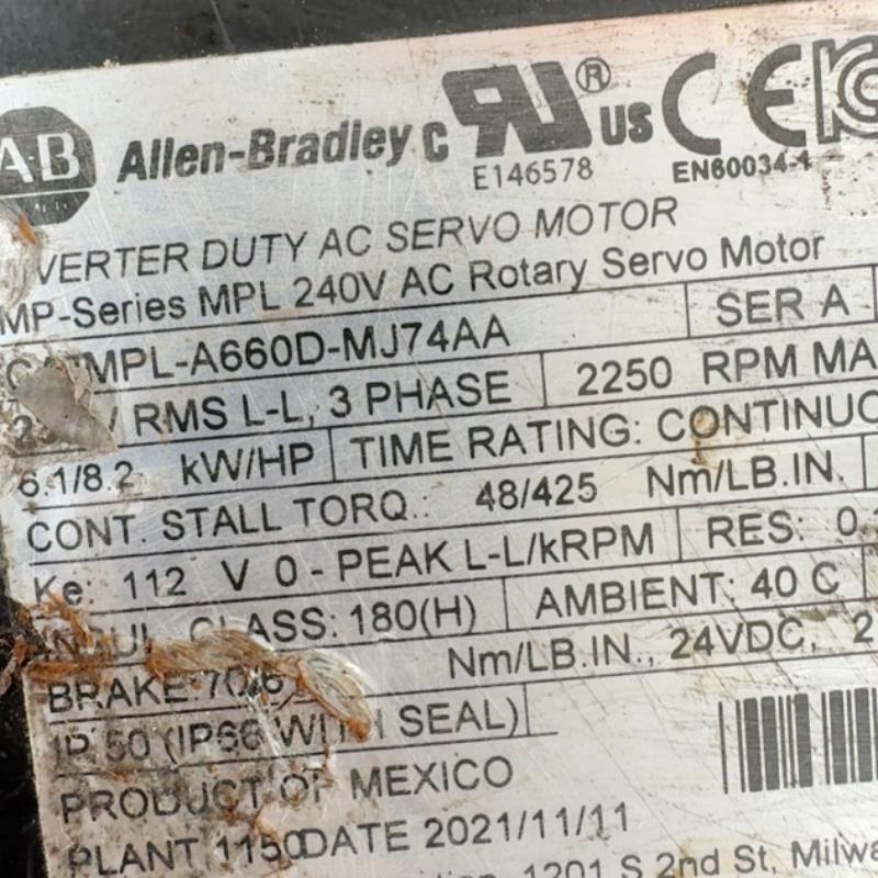 Allen Bradley MPL-A660D-MJ74AA Low-Inertia Brushless Servo Motors Product