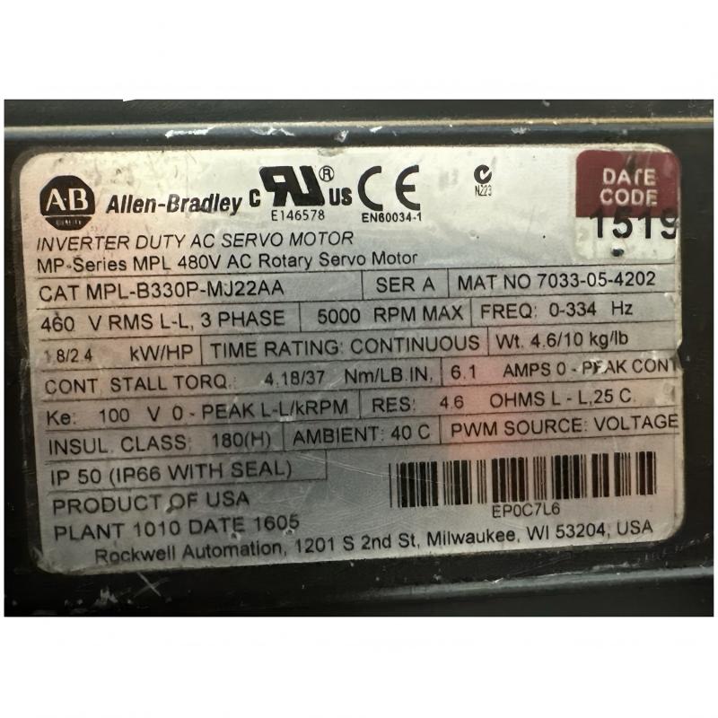 Allen Bradley MPL-B330P-MJ22AA Low-Inertia Brushless Servo Motors Product