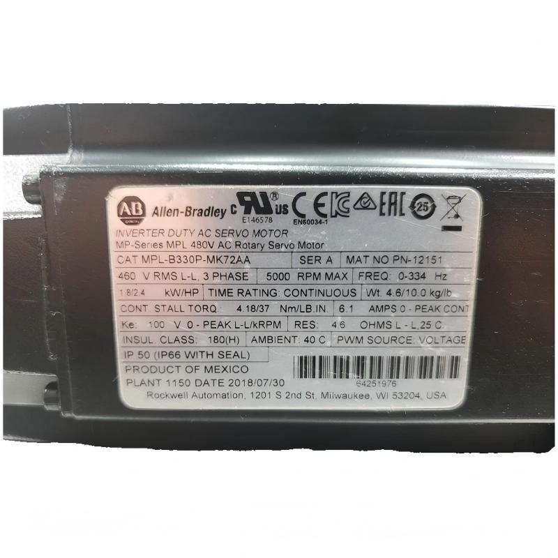 Allen Bradley MPL-B330P-MK72AA Low-Inertia Brushless Servo Motors Product