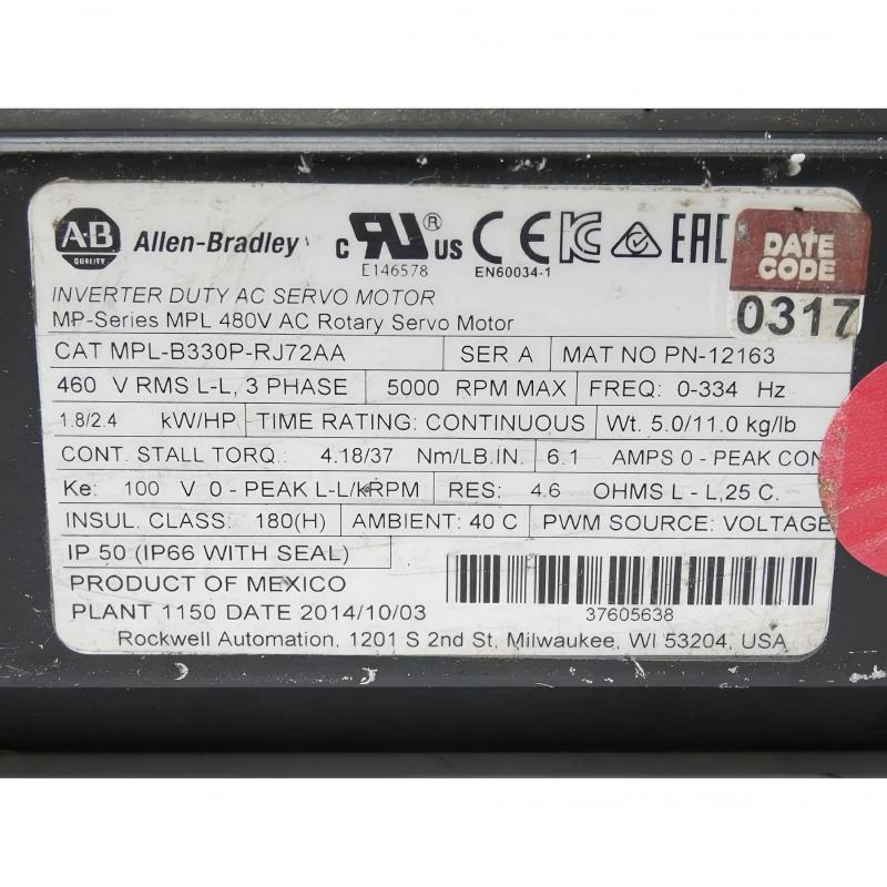 Allen Bradley MPL-B330P-RJ72AA Low-Inertia Brushless Servo Motors Product