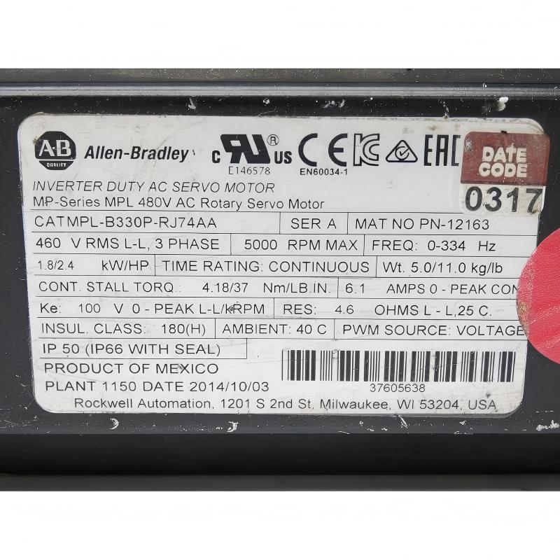 Allen Bradley MPL-B330P-RJ74AA Low-Inertia Brushless Servo Motors Product