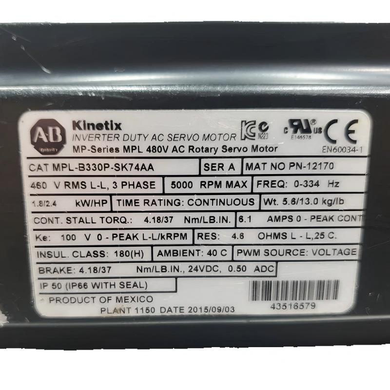 Allen Bradley MPL-B330P-SK74AA Low-Inertia Brushless Servo Motors Product