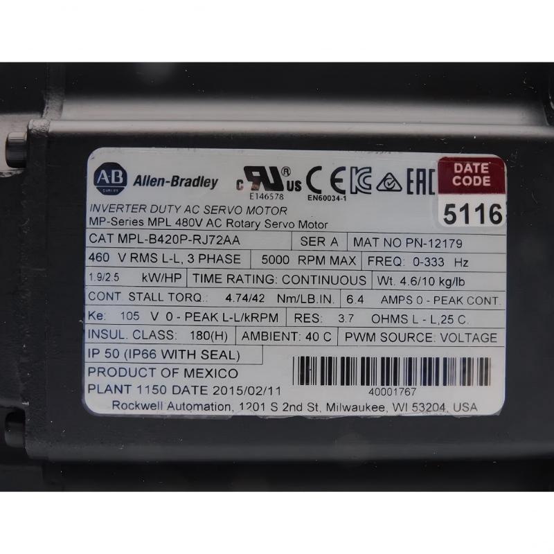 Allen Bradley MPL-B420P-RJ72AA Low-Inertia Brushless Servo Motors Product