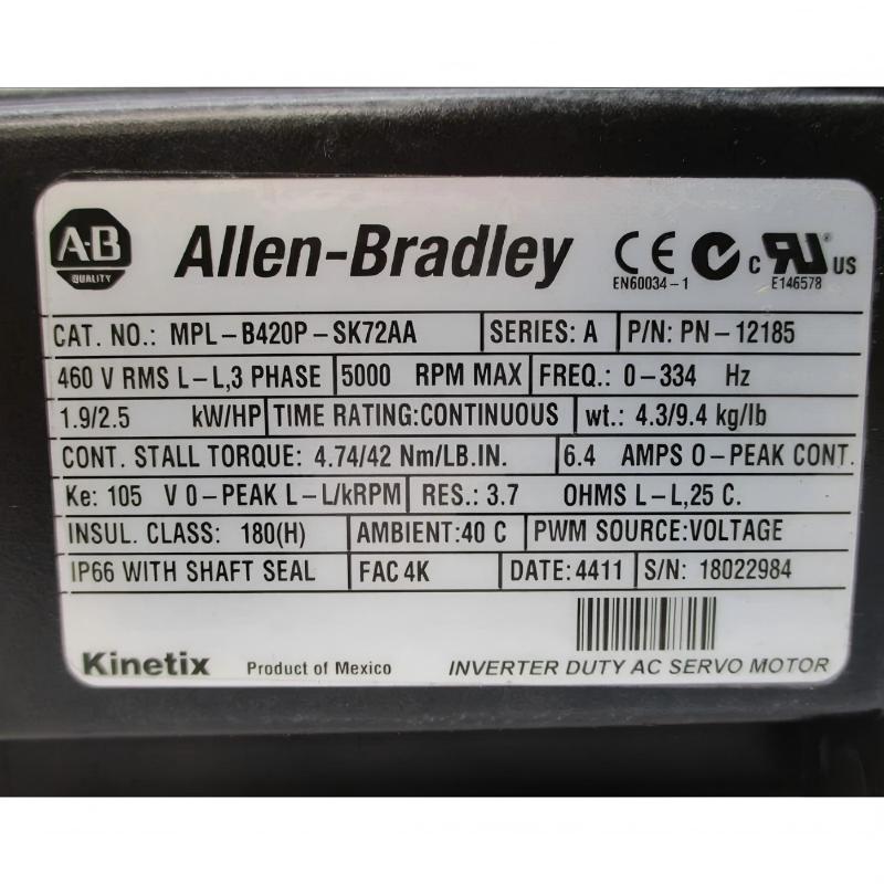 Allen Bradley MPL-B420P-SK72AA Low-Inertia Brushless Servo Motors Product