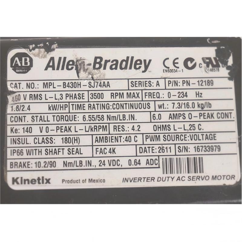 Allen Bradley MPL-B430H-SJ74AA Low-Inertia Brushless Servo Motors Product
