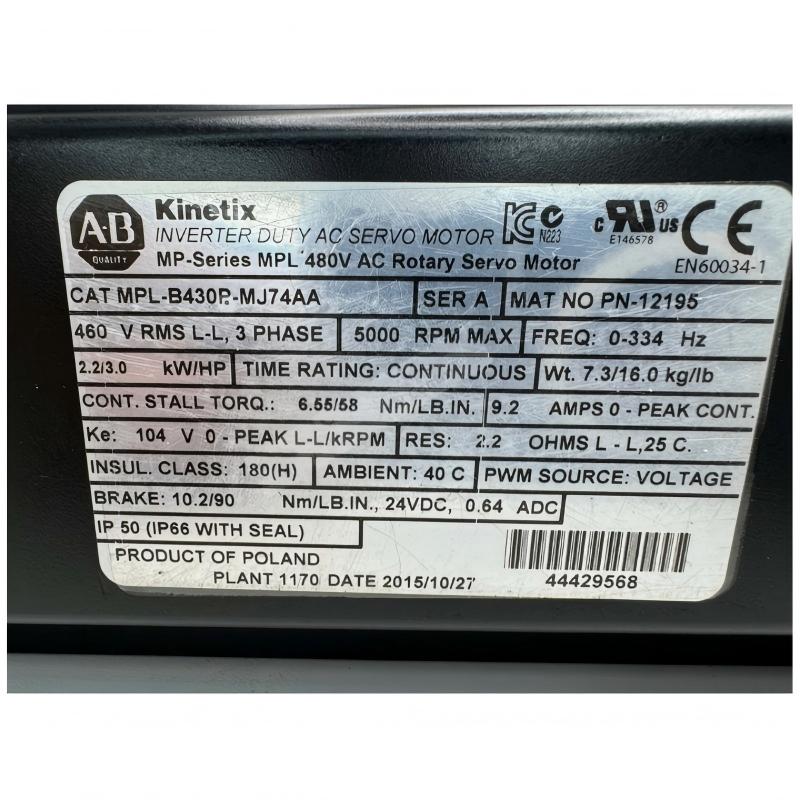 Allen Bradley MPL-B430P-MJ74AA Low-Inertia Brushless Servo Motors Product
