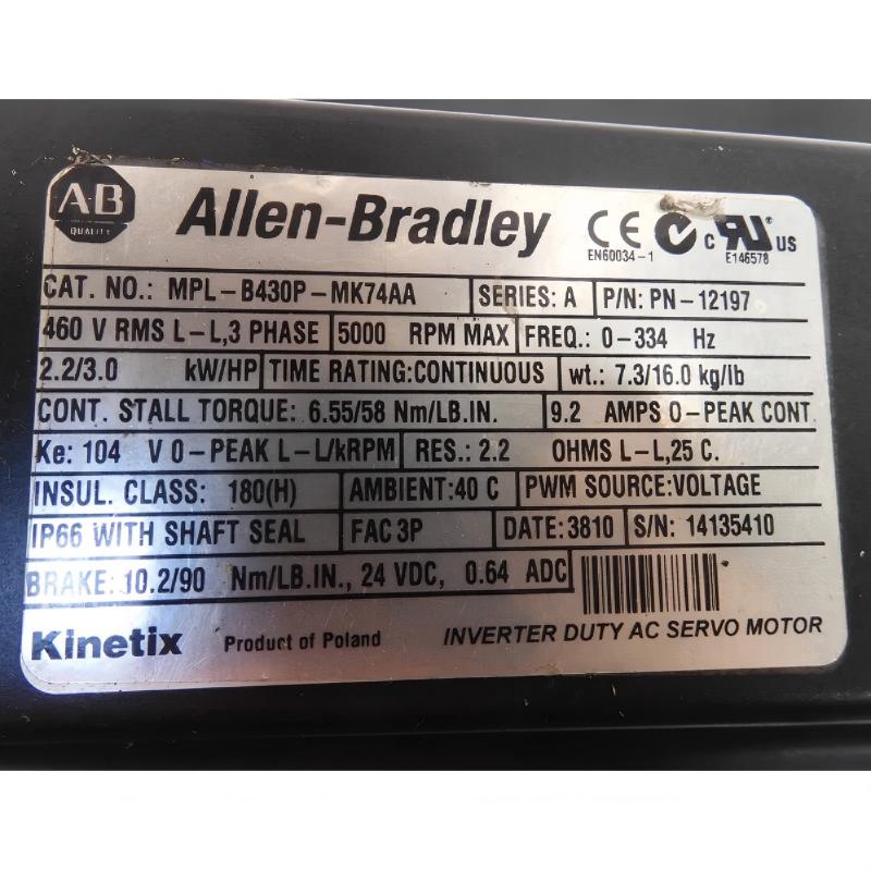 Allen Bradley MPL-B430P-MK74AA Low-Inertia Brushless Servo Motors Product