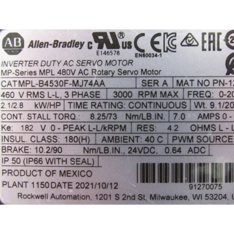 Allen Bradley MPL-B4530F-MJ74AA Low-Inertia Brushless Servo Motors Product