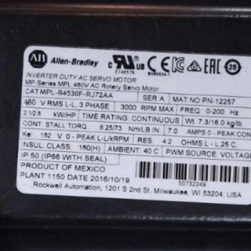 Allen Bradley MPL-B4530F-RJ72AA Low-Inertia Brushless Servo Motors Product