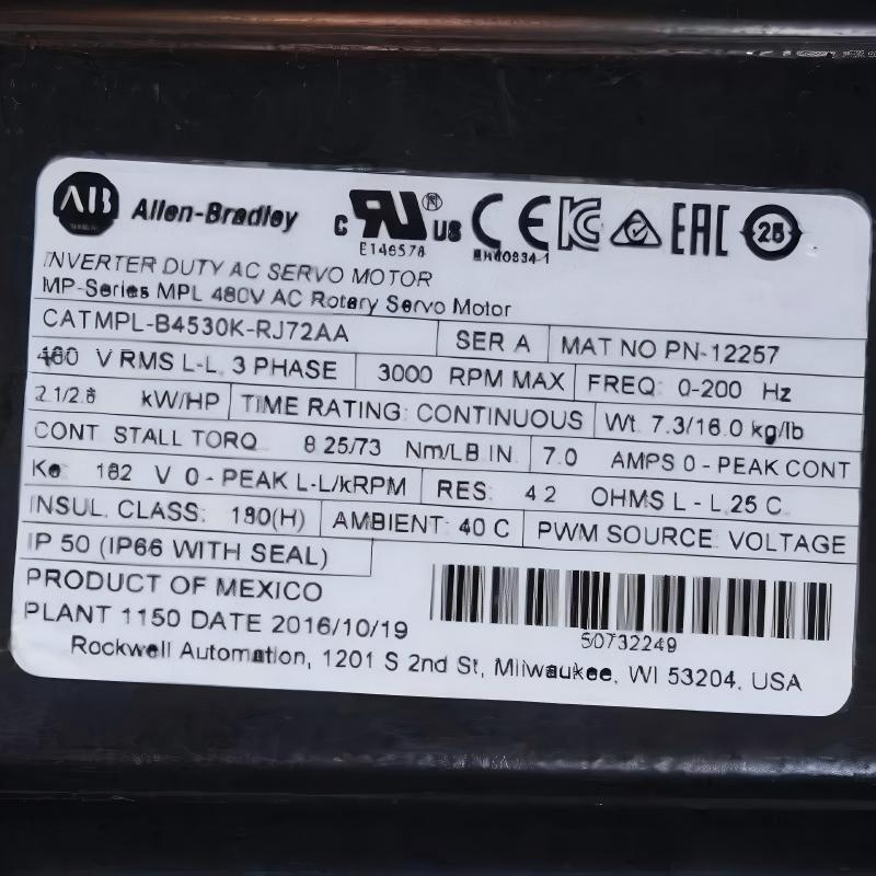 Allen Bradley MPL-B4530K-RJ72AA Servo Motor