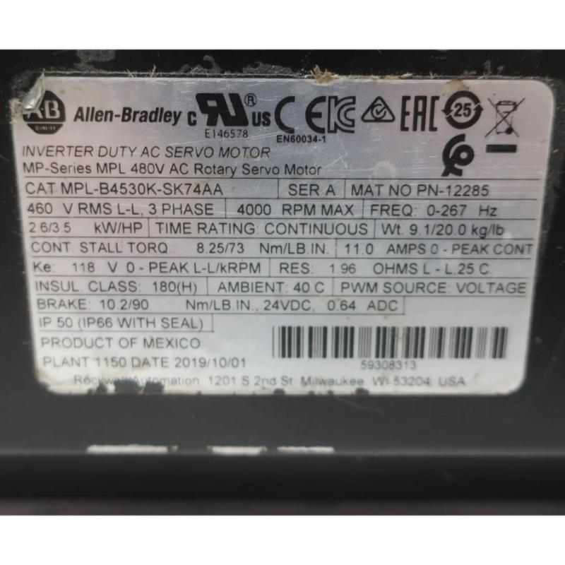 Allen Bradley MPL-B4530K-SK74AA Low-Inertia Brushless Servo Motors Product