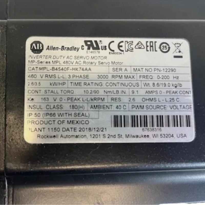 Allen Bradley MPL-B4540F-HK74AA Low-Inertia Brushless Servo Motors Product
